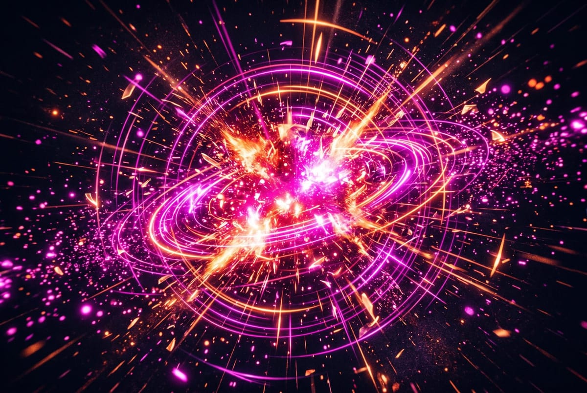 Explosive burst of glowing pulse rings and particles