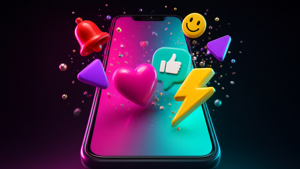 A smartphone screen exploding with colorful meme-style graphics and trending notifications