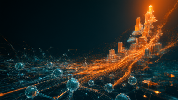 Startup ecosystem visualization with venture capital flows and neural network nodes