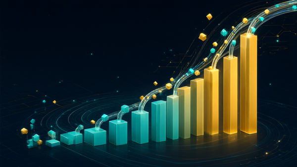 Editorial illustration of startup rockets lifting off over a glowing data grid with rising value curves