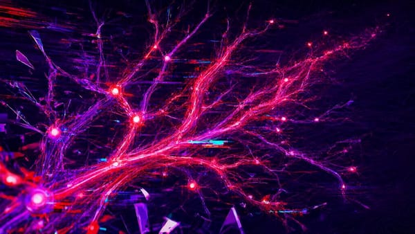 Viral social media spreading patterns with glitch effects and neon tones