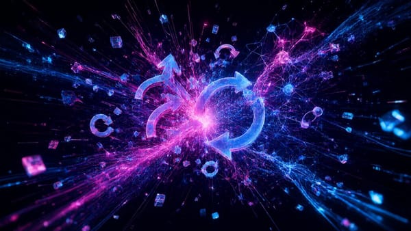 Abstract visualization of viral internet trends and AI models with neon pink and electric blue energy bursts